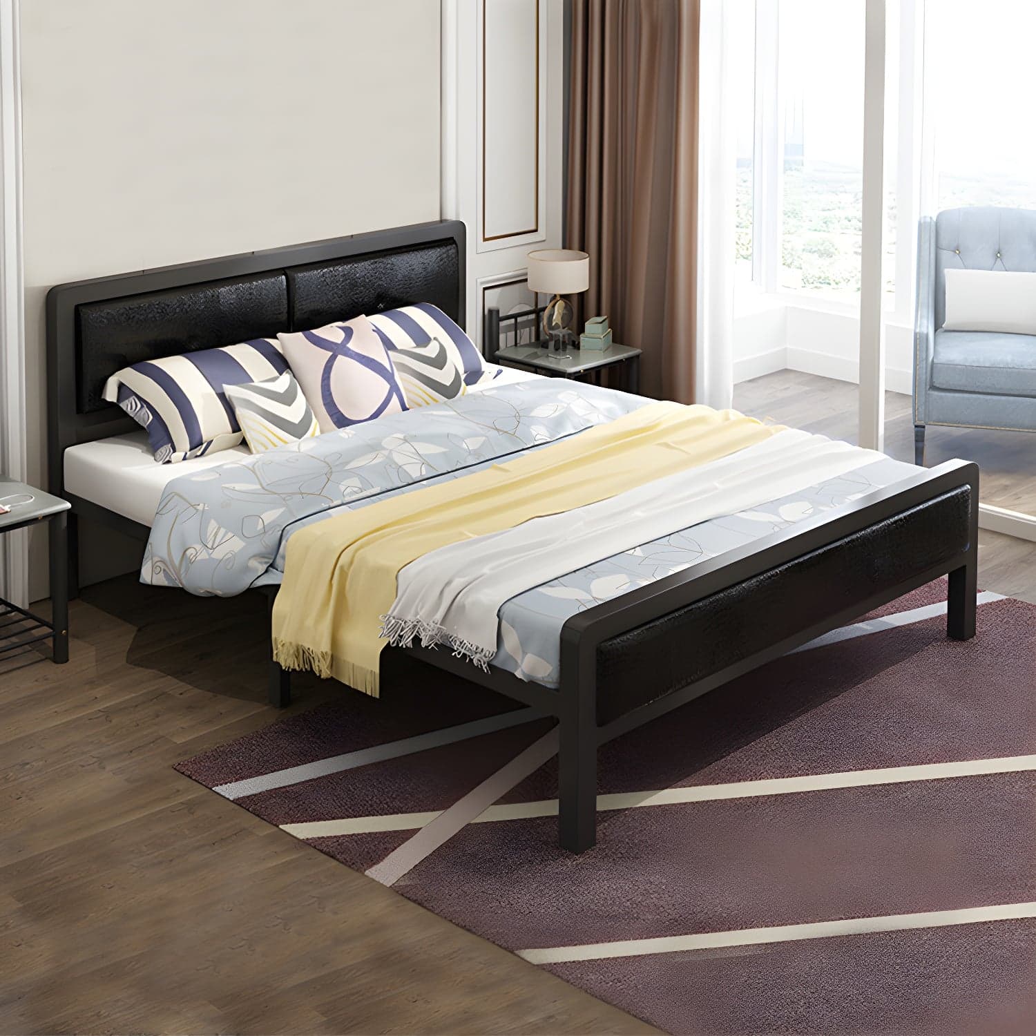 Contemporary Metal Standard Bed, Panel Rectangular Headboard Bed thumbnail 2