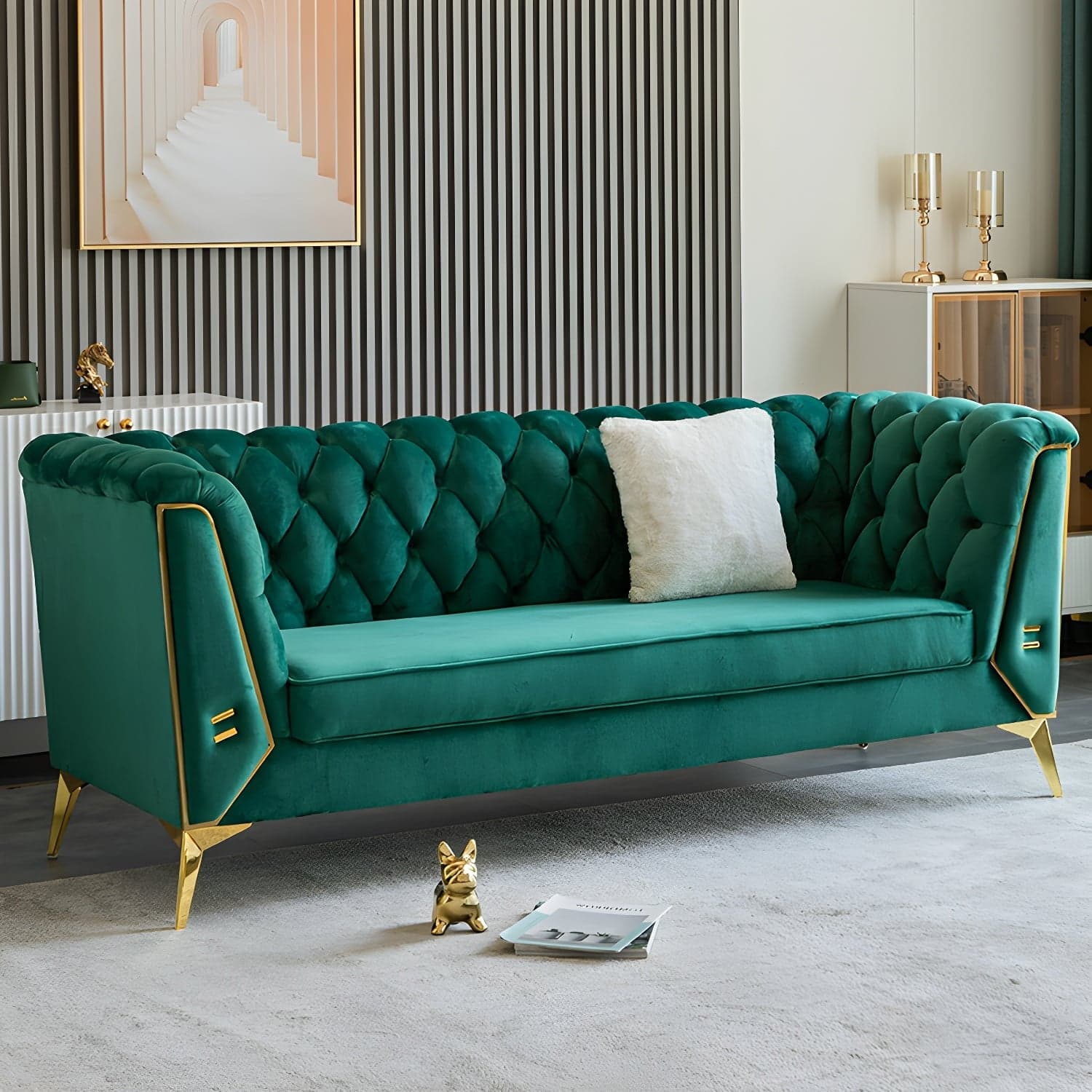 Glam Wood Frame Standard Sofa with Tuxedo Arms in Solid Color thumbnail 3