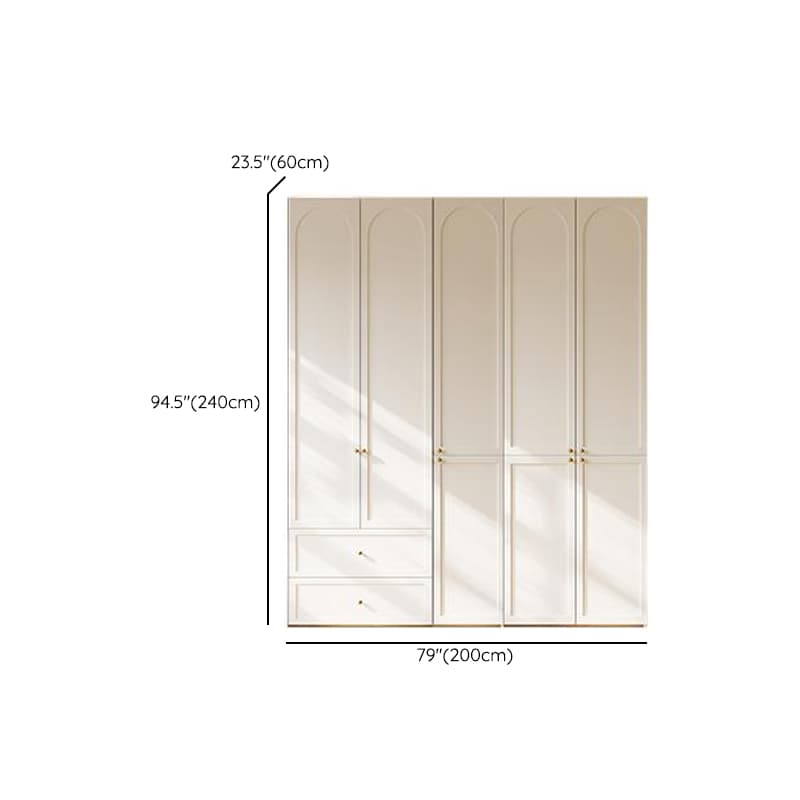 White Minimalist Manufactured Wood Wardrobe Closet with 2 Drawers, Soft Close Door, Interior Shelves, and Clothing Rod thumbnail 19