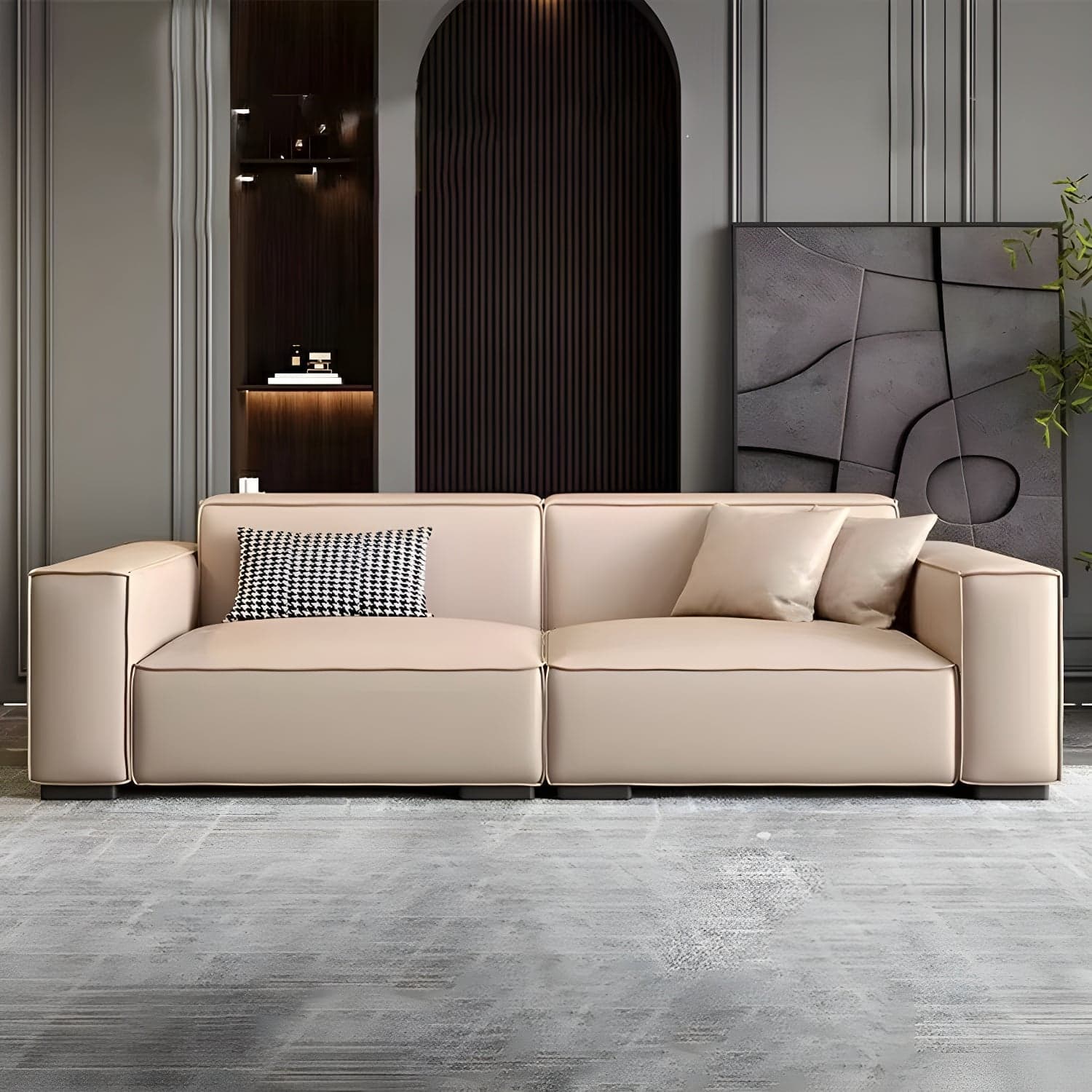 Extra Long Modern Wood Sofa with Stain Resistant Fabric and Seat for 5 People thumbnail 8