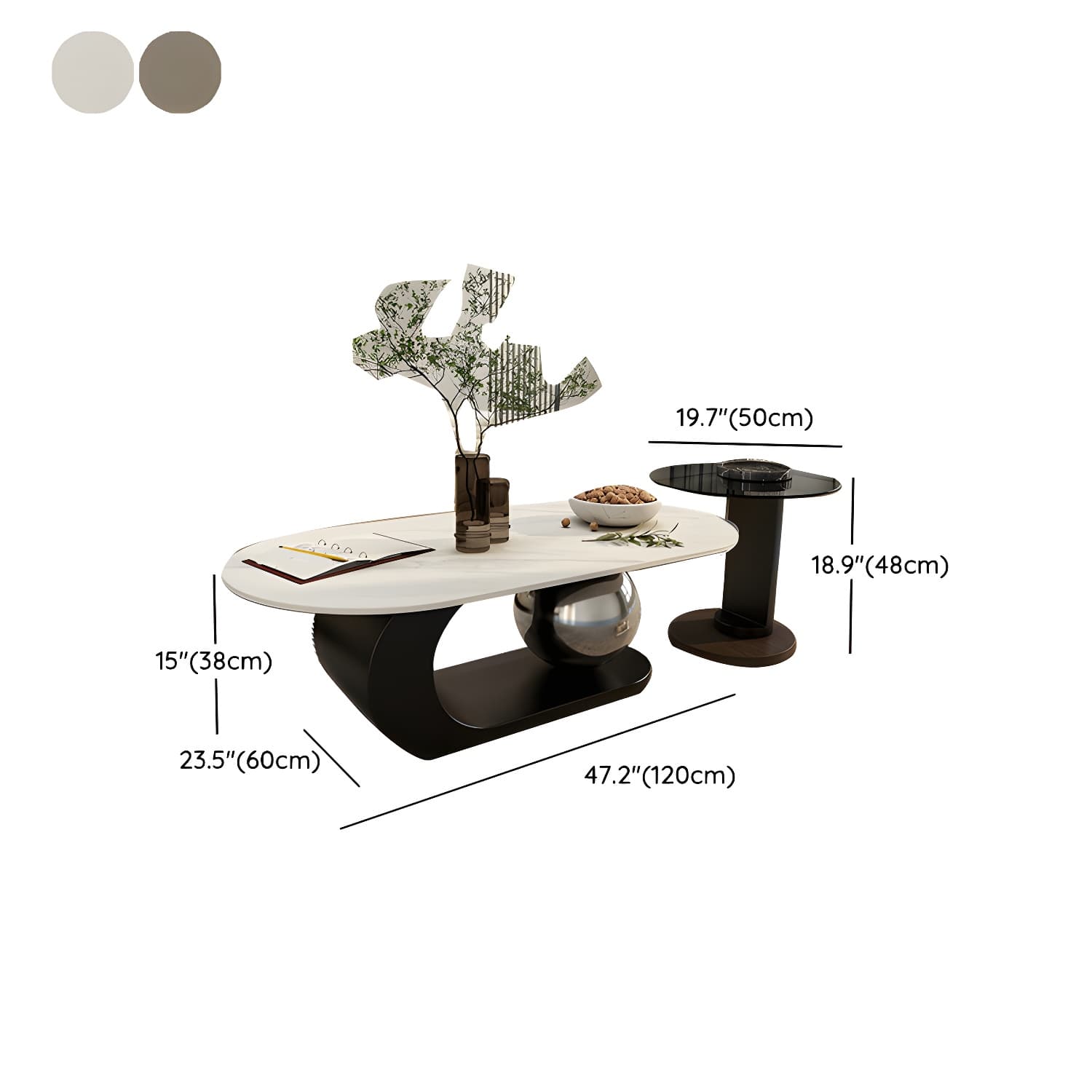 14"H Glam Coffee Table Slate Oval Pedestal Coffee Cocktail Table thumbnail 22