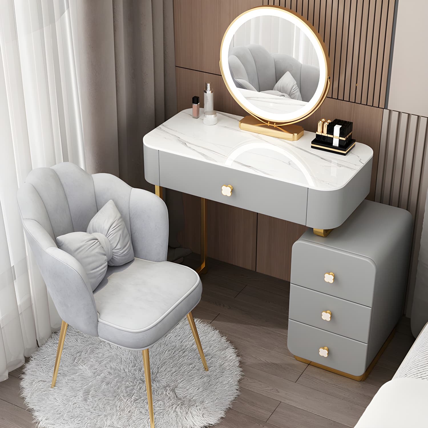 Contemporary Wooden Make-up Vanity with Storage Drawers in Rectangle thumbnail 6