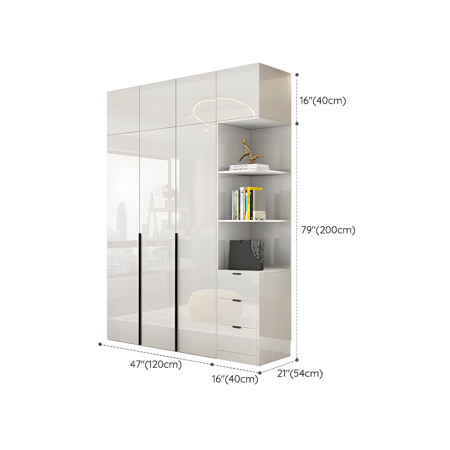 Solid Wood White Wardrobe Armoire with Drawers, Clothing Rod, and Shelves thumbnail 29