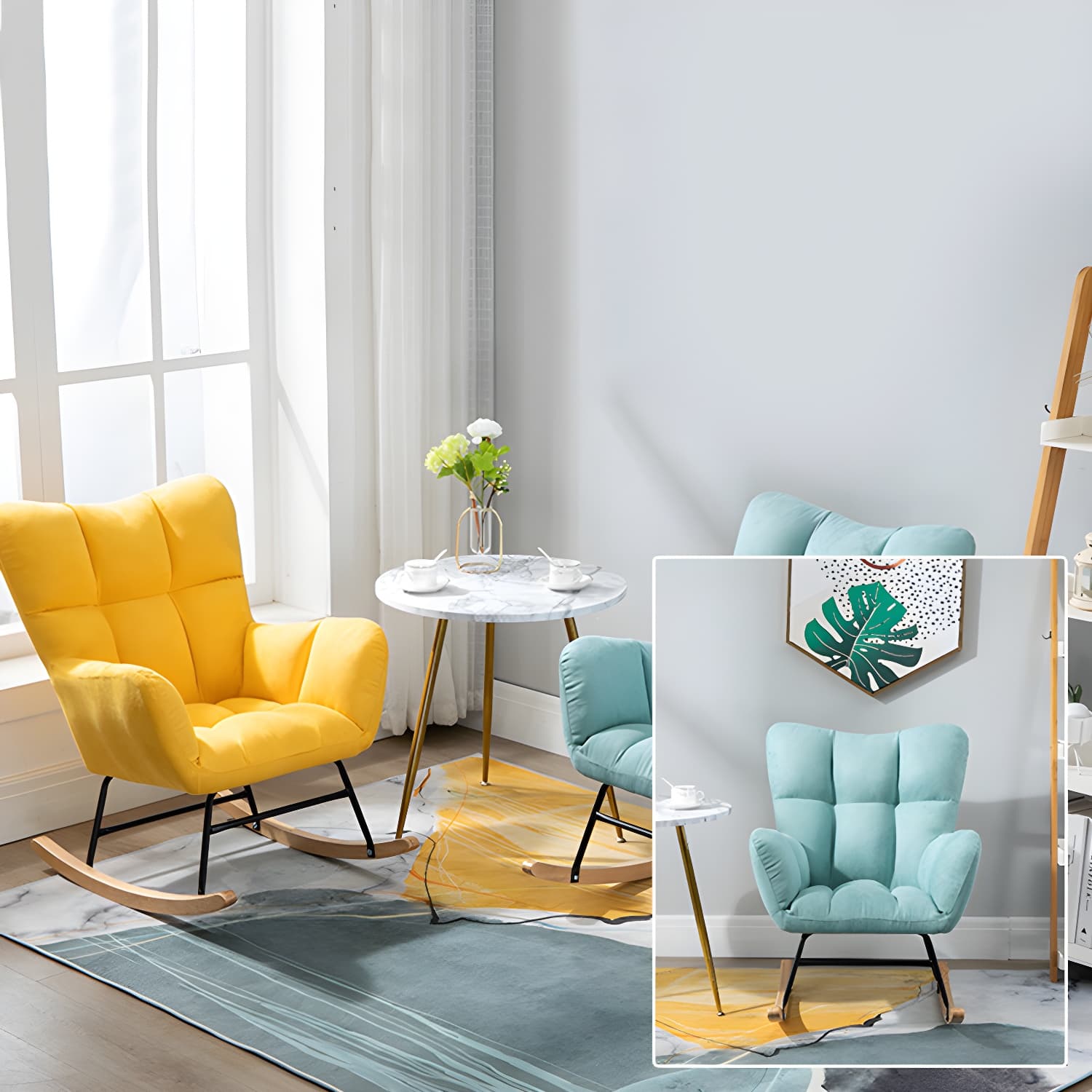 Modern Upholstered Rocking Chair Wingback Rocker Chair for Living Room thumbnail 23