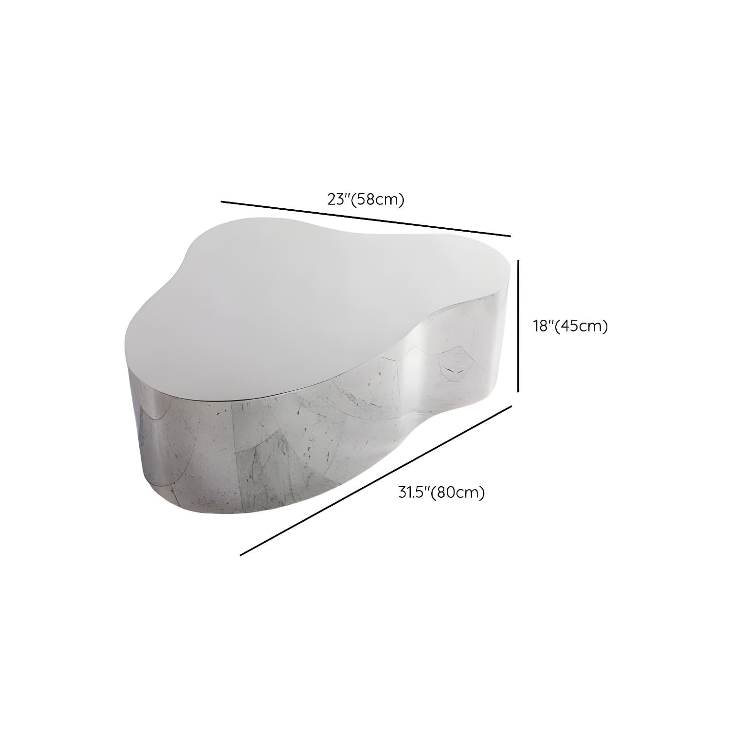 Silver Modern Coffee Table with Free Form Metal Top and Abstract Stainless Steel Base thumbnail 15