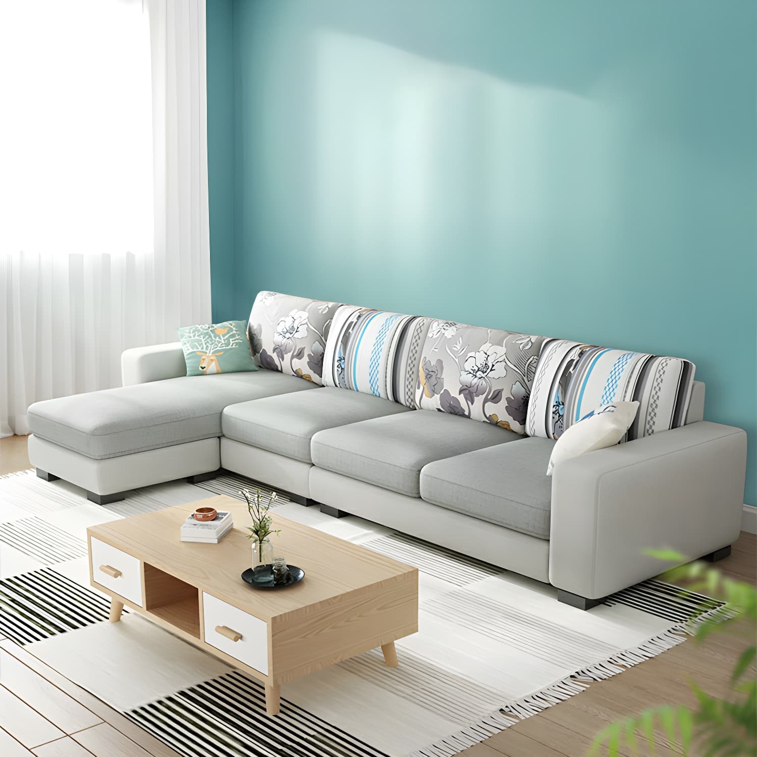 Scandinavian Wood Frame Straight Sofa with Cushion Back and Slipcover in 3 Piece Set thumbnail 23