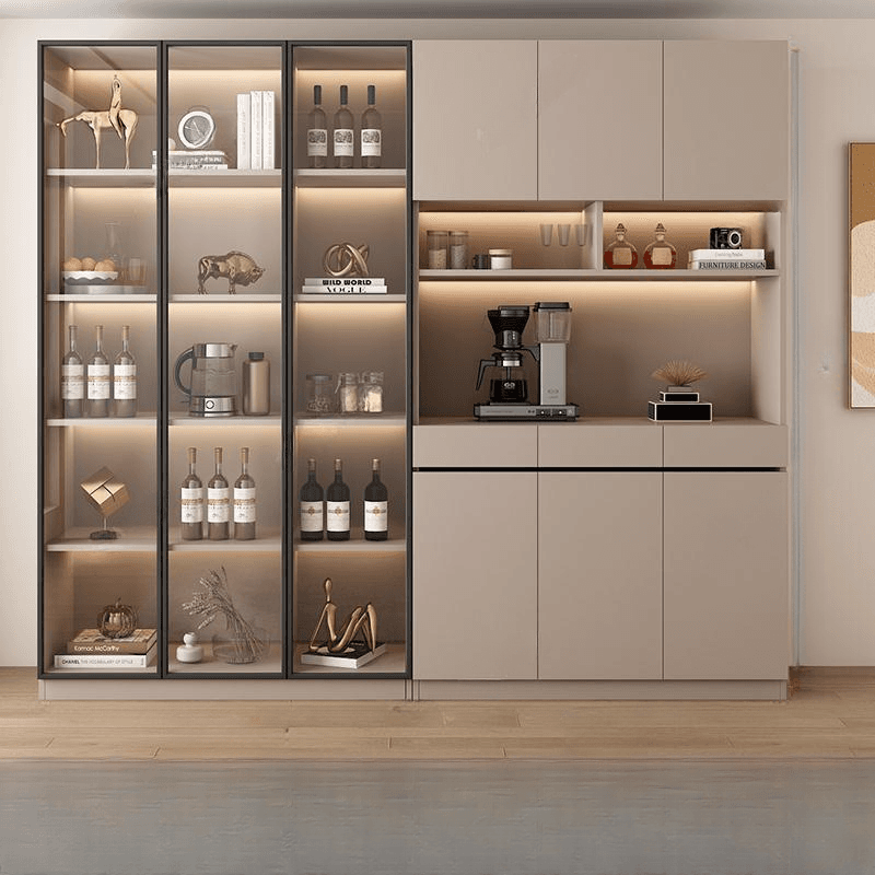 Wide/Standard/Narrow Modern Timber 3 Drawers 2 Shelves/3 Shelves/1 Shelf Glass Doors Pantry Hutch Sideboard thumbnail 3