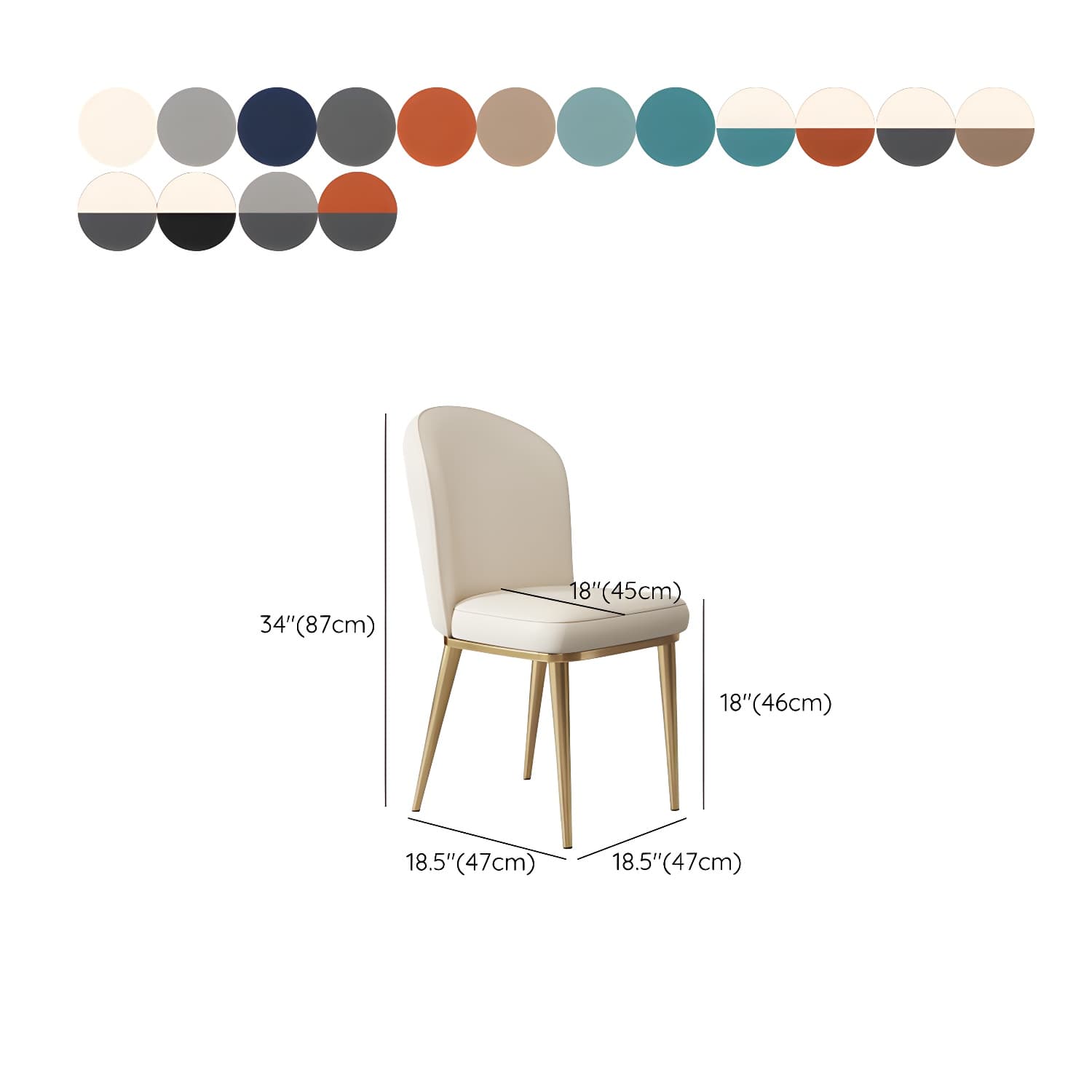 Glam Style Side Chair Leather Gold Frame Dining Chair for Home thumbnail 26