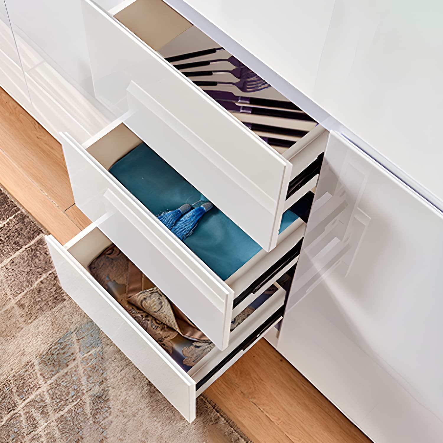 Contemporary White Sideboard Table with Drawers and Adjustable Shelving - image 7