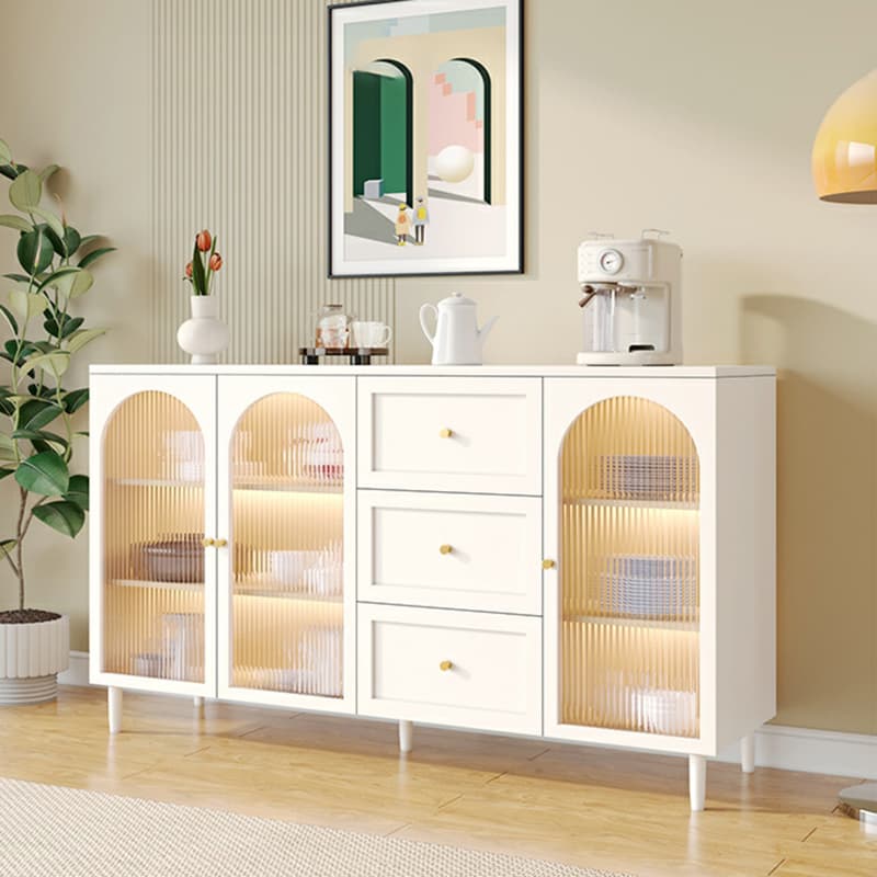 White Modern Sideboard Credenza with Cabinets and Reserve Installation Holes, Full Assembly Required thumbnail 11