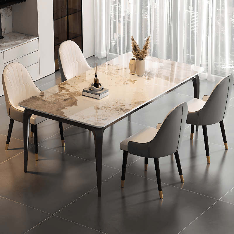 Trendy White/Charcoal/Light Gray Rectangle Scratch Resistant Sintered Stone Top Dining Table for 4/8 People/Seats 6, Standard Table Height thumbnail 7