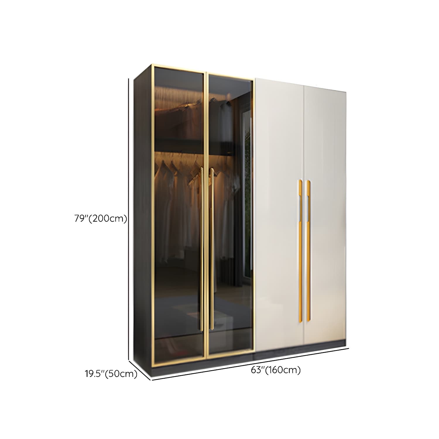 Modern Tempered Glass Doors Wardrobe Wood Frame Wardrobe without Light thumbnail 14