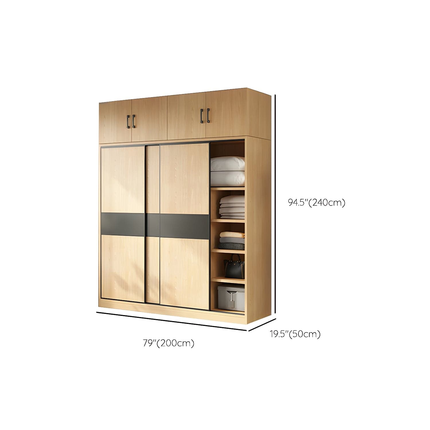 Light Wood Wardrobe Armoire with Sliding Doors, Clothing Rod, and Soft-Close Drawers - image 28