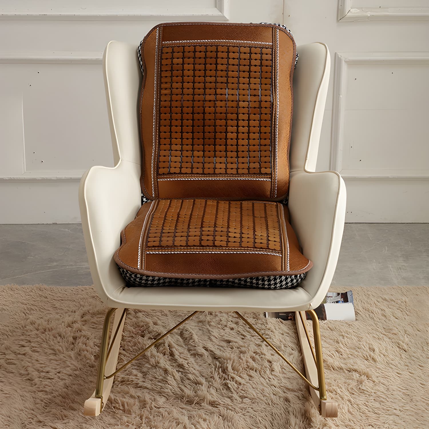 Contemporary Rocking Chair Rubber Wood Frame Wing Chair Back Indoor Rocking Chair thumbnail 16