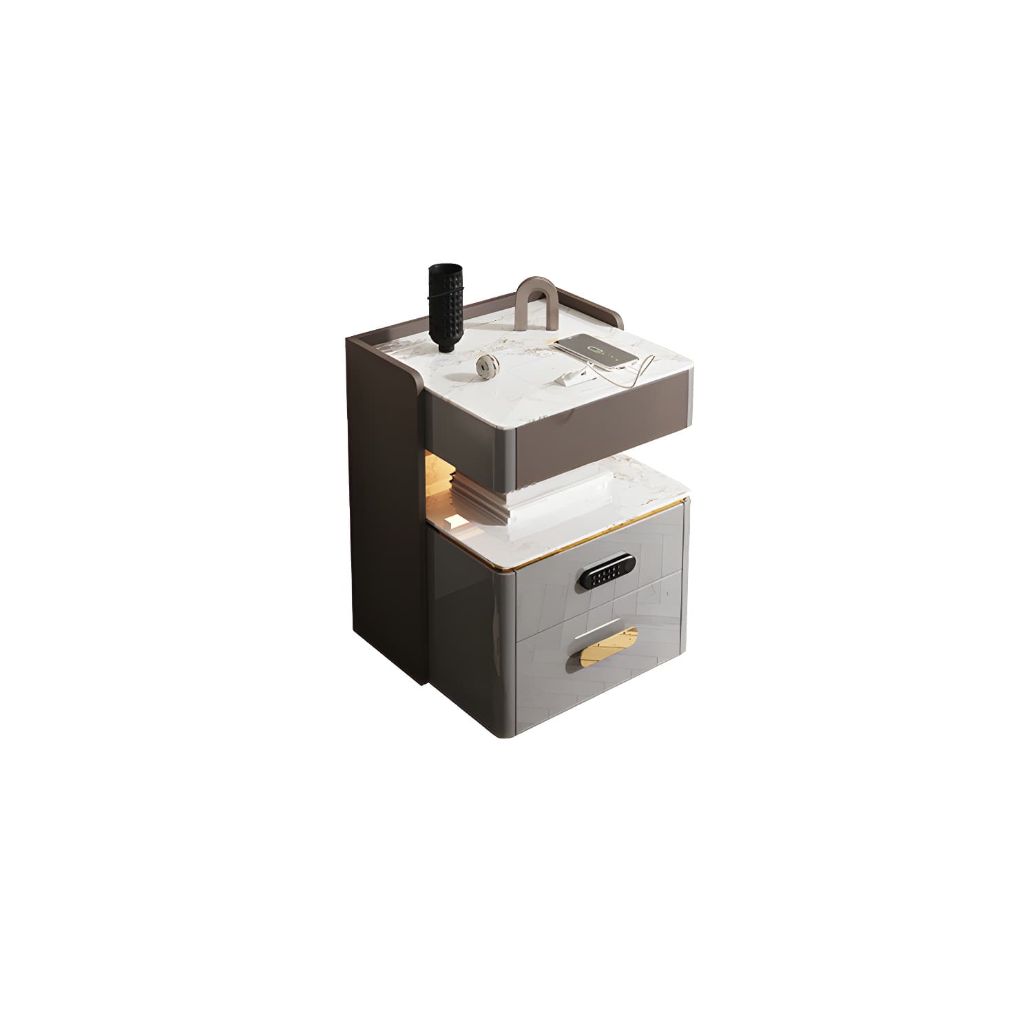 3-Drawer Nightstand with USB charging 21.65" Tall Faux Leather Nightstand thumbnail 8