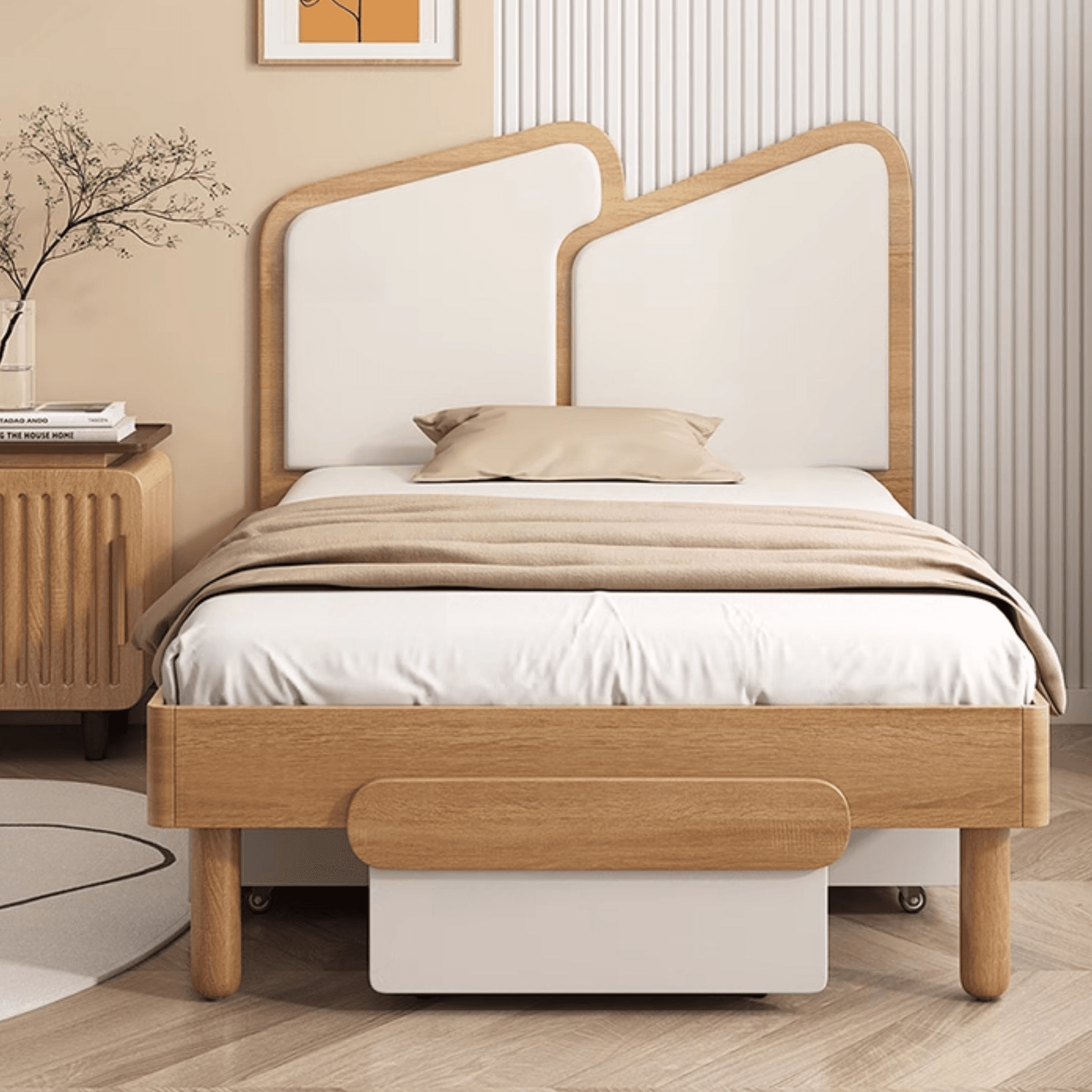 Contemporary Storage Included Panel Bed with Leg and Natural Wood Slat for Bedroom thumbnail 4