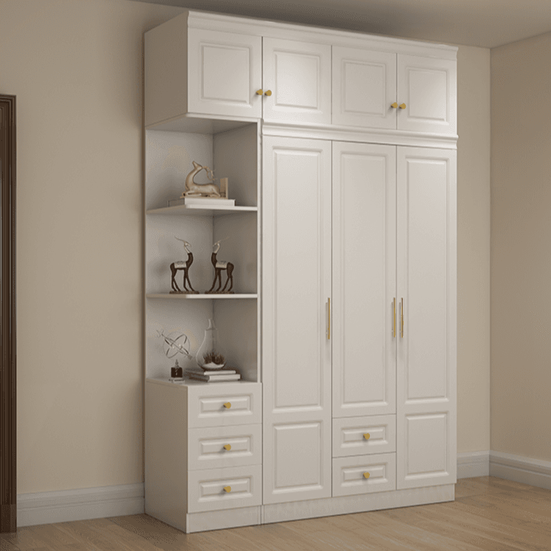 White Minimalist Lumber Wardrobe Closet with Soft Close Drawer, Soft Close Door, Interior Shelves, and Clothing Rod thumbnail 4