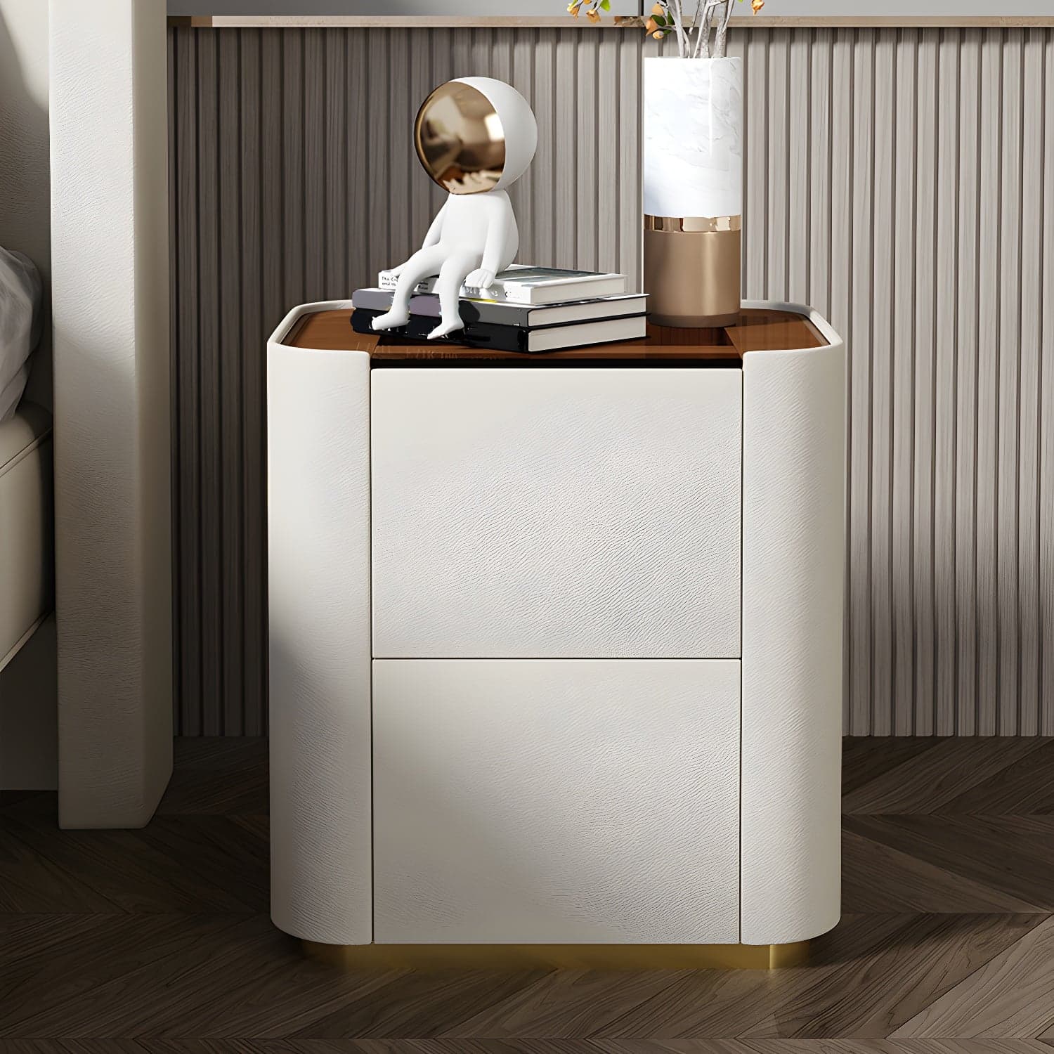 Wooden Nightstand with Tempered Glass 21.65" Tall 2 - Drawer Nightstand thumbnail 7