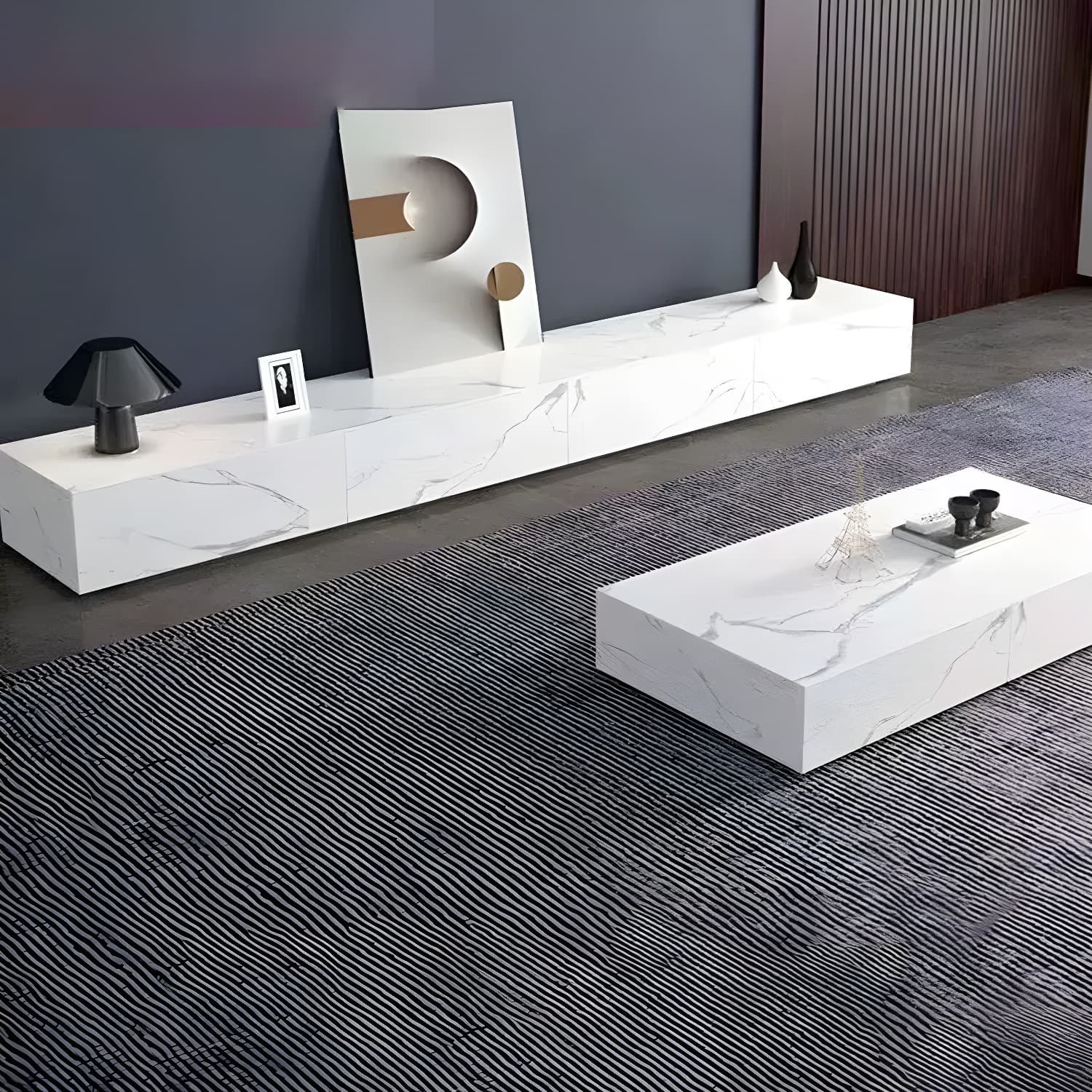 Stone TV Stand Console in Solid Wood with Storage Drawers Contemporary thumbnail 3