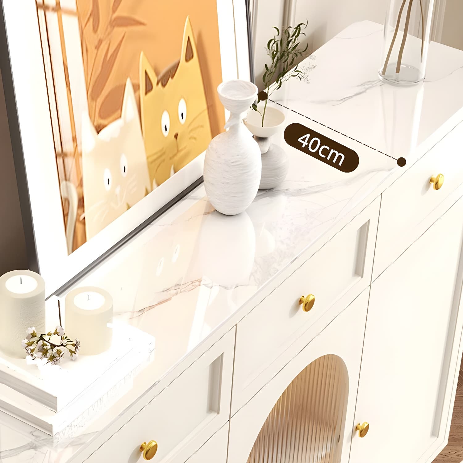 Wooden Buffet Server with Stone Countertop, Glass Doors, and Drawers thumbnail 11