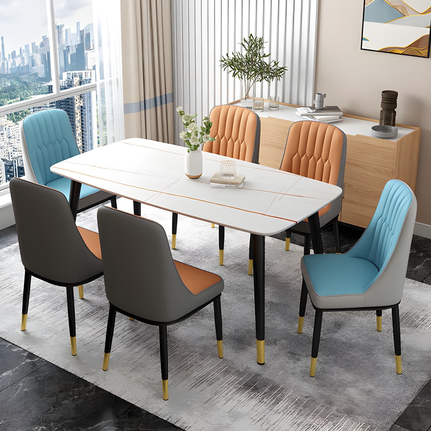 Glam Parsons Dining Side Chair Leather Indoor Dining Chair with Metal Legs thumbnail 22