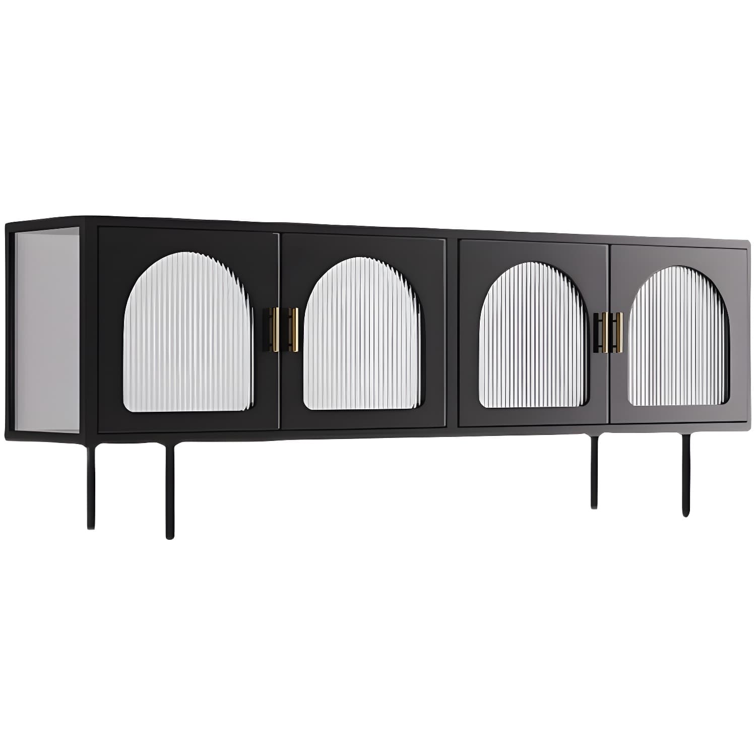 Industrial 4 Doors TV Media Stand Metal and Glass TV Console thumbnail 5