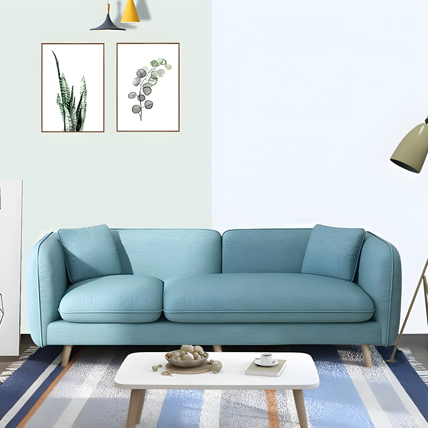 Modern Linen Tuxedo Arm Standard Sofa with Bolster Pillows for Living Room thumbnail 13