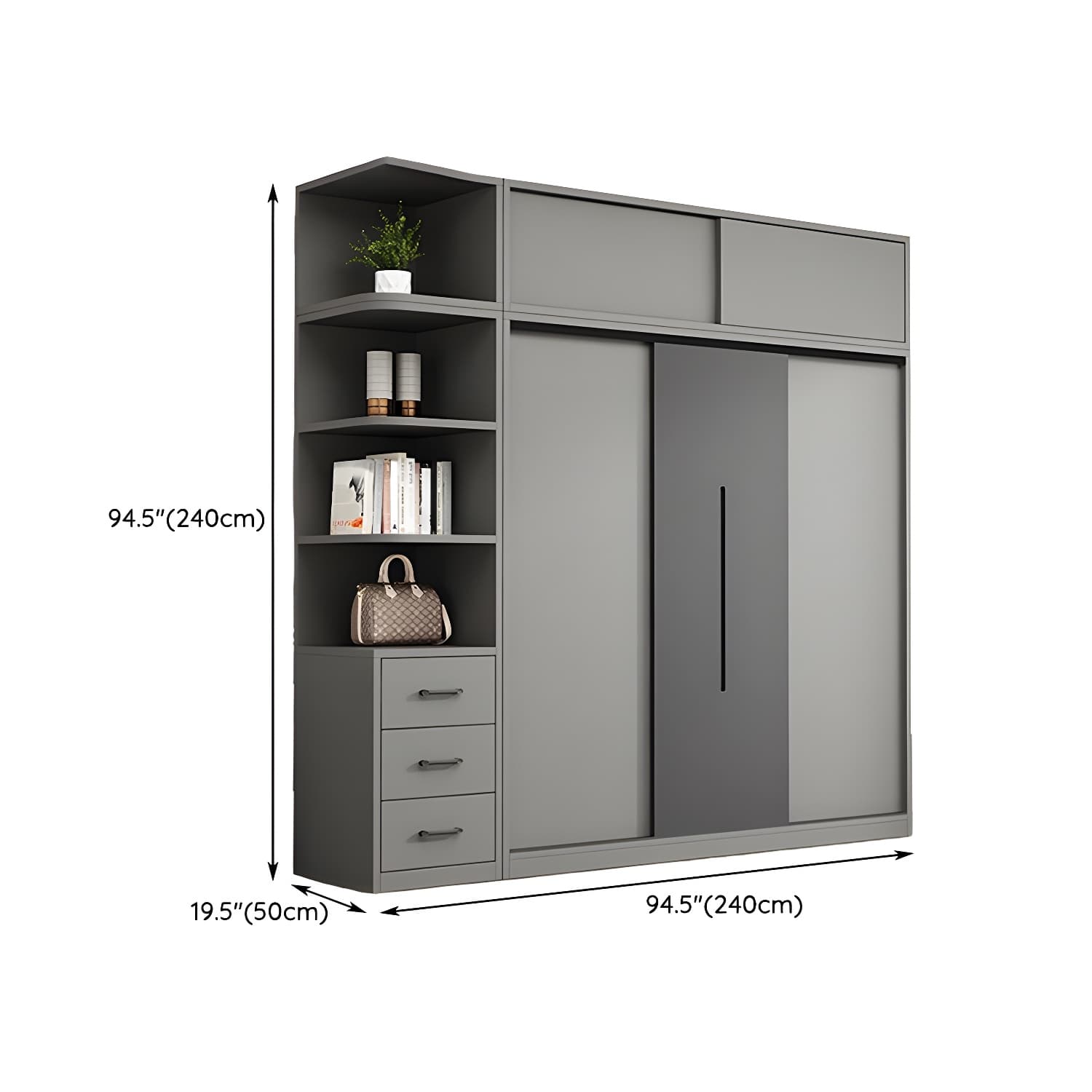 Contemporary Wood Grey Cloth Rod Included Wardrobe with Shelves thumbnail 32