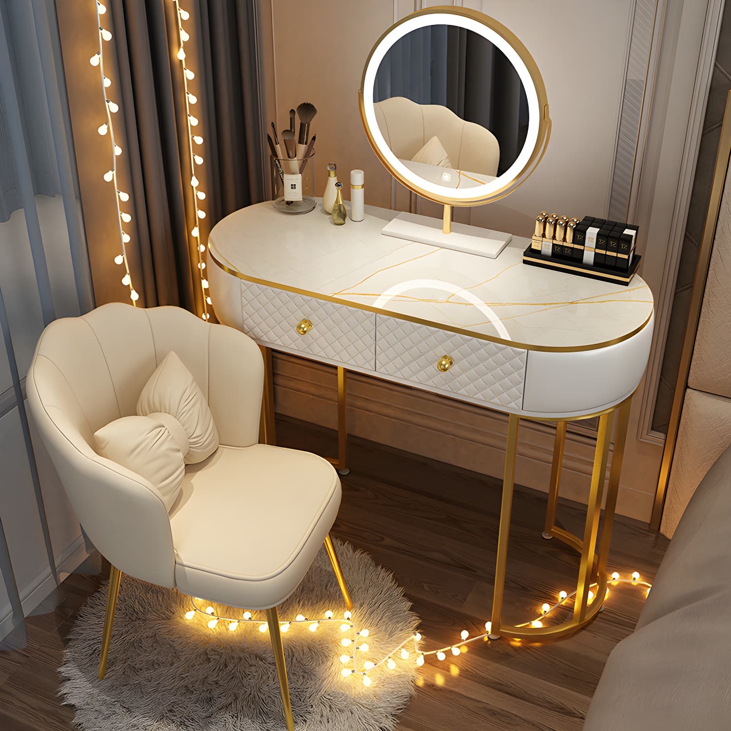 Scandinavian Wooden Vanity Dressing Table 29.9" H Bedroom Makeup Counter with Drawer thumbnail 5