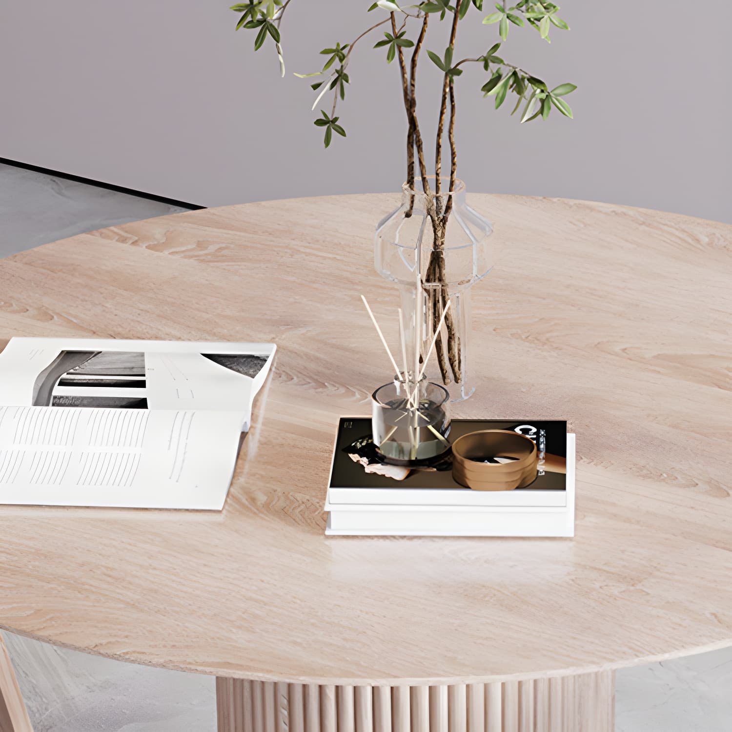 Solid Wood Round Table for Restaurant Modern Wood Table with Pedestal Base thumbnail 8