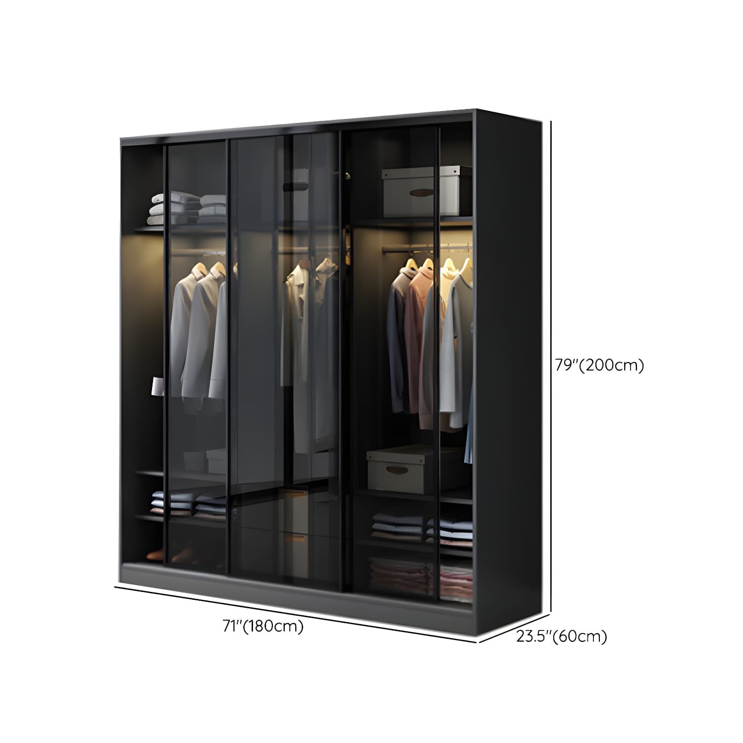 Contemporary Wood and Tempered Glass Wardrobe Freestanding Wardrobe Armoire without Light thumbnail 14
