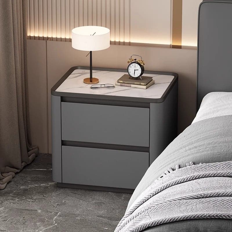 Stylish Bedside Cabinet Nightstand with 2 Drawers and Sintered Stone Countertop thumbnail 4