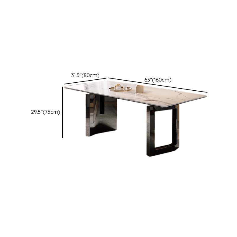 Dining Table Set with Slate Stone Top, Two-sided Pedestal, Padded Chair, Back, for 6 People/4 People in White thumbnail 10