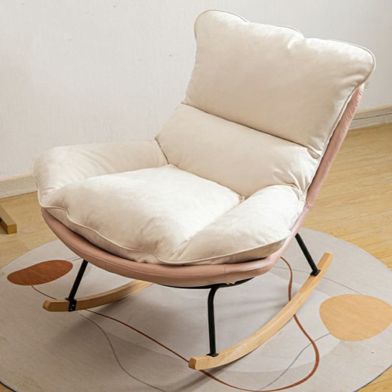 Stylish and Comfortable Modern Upholstered Rocking Chair with Natural Wood Legs thumbnail 9