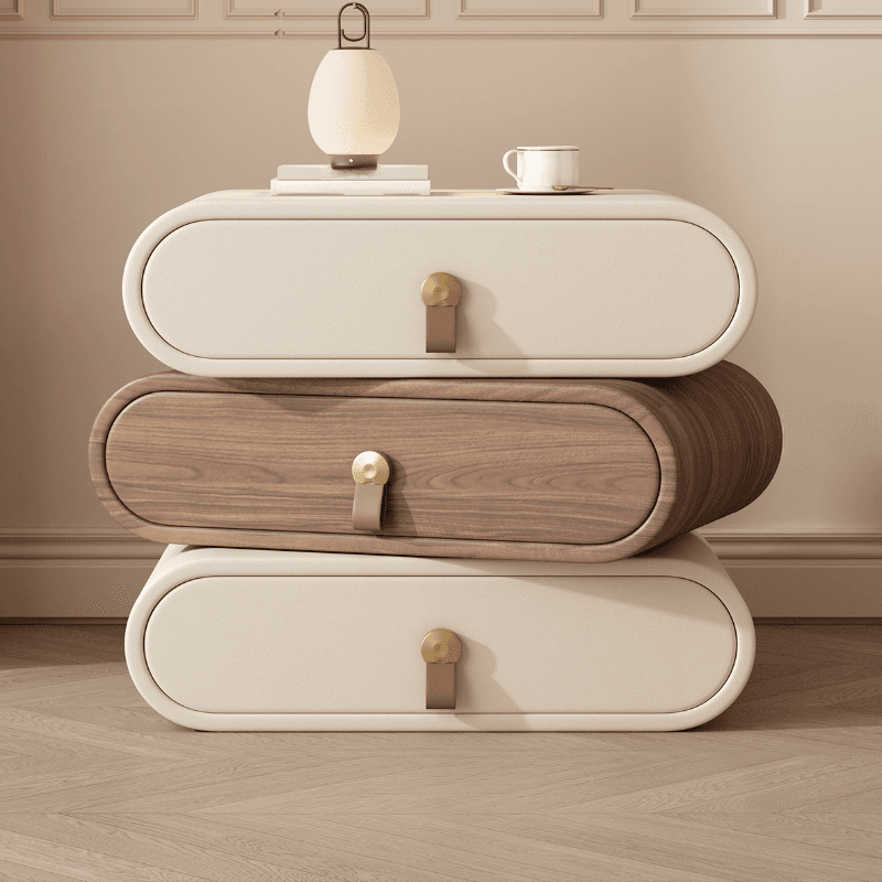 Art Deco Drawer Storage Nightstand with 3 Drawers and Natural Wood/Pleather Countertop thumbnail 9