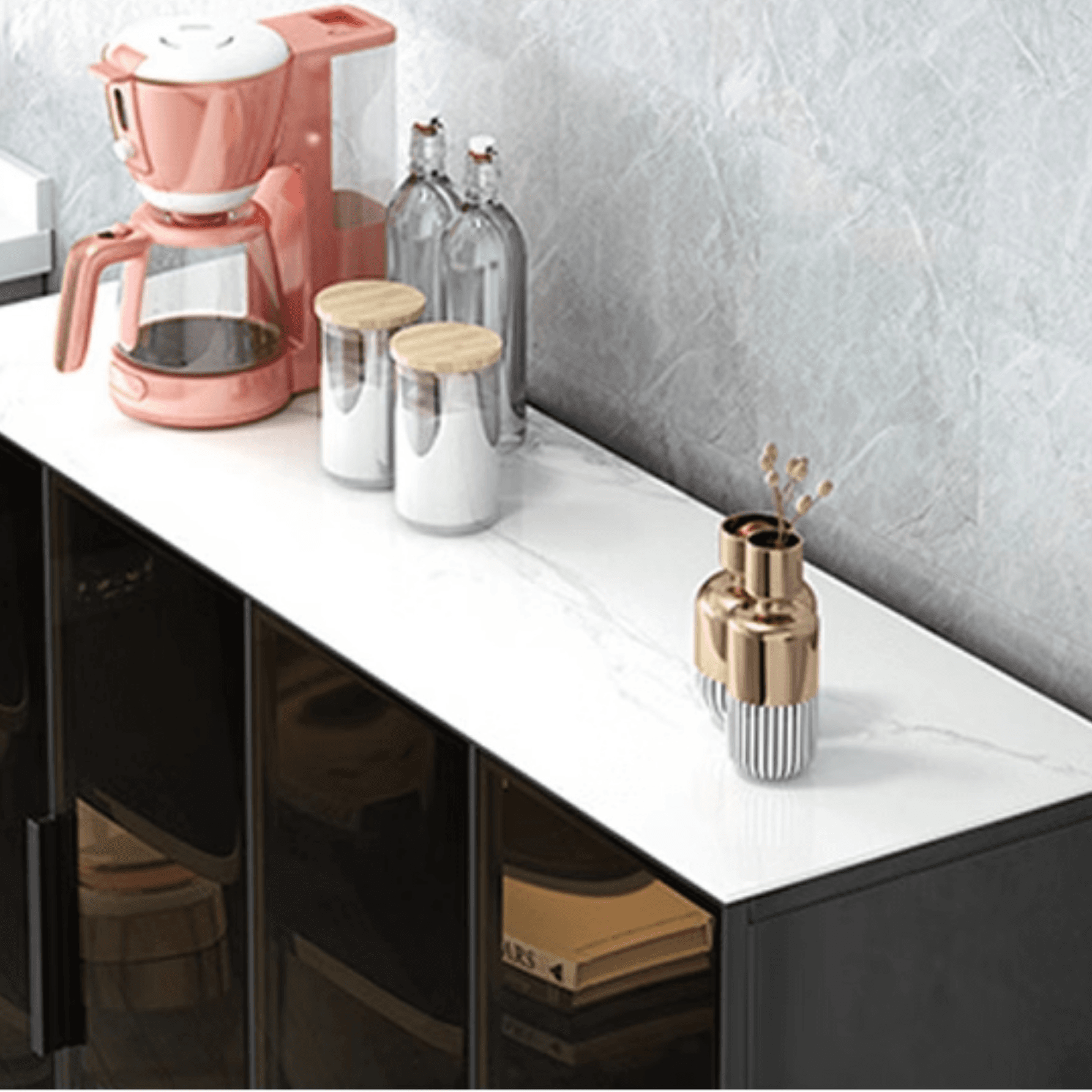 Coal Art Deco Sideboard with Locker, Standard/Narrow Size, Three Internal Shelves, and Glass Doors thumbnail 5