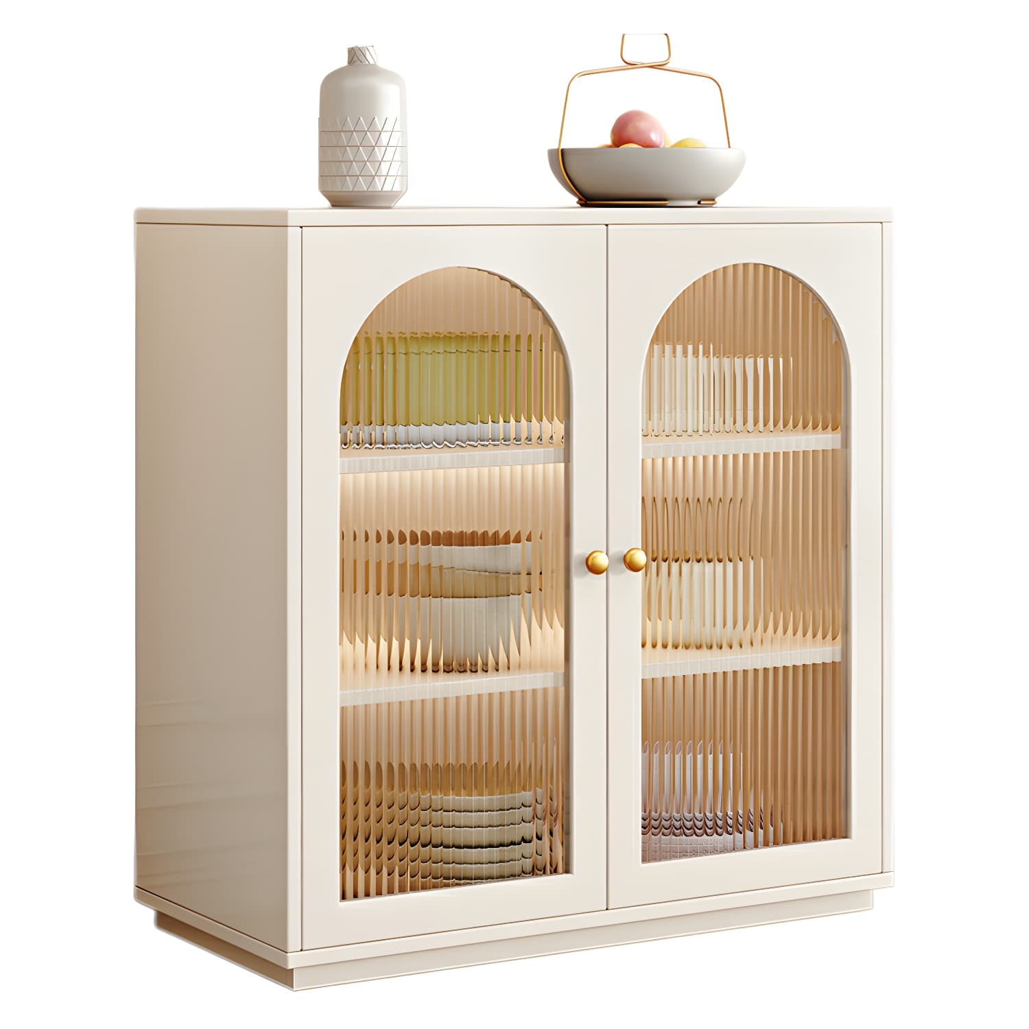Glam White Wood Sideboard Credenza with Glass Doors and Adjustable Shelves thumbnail 5