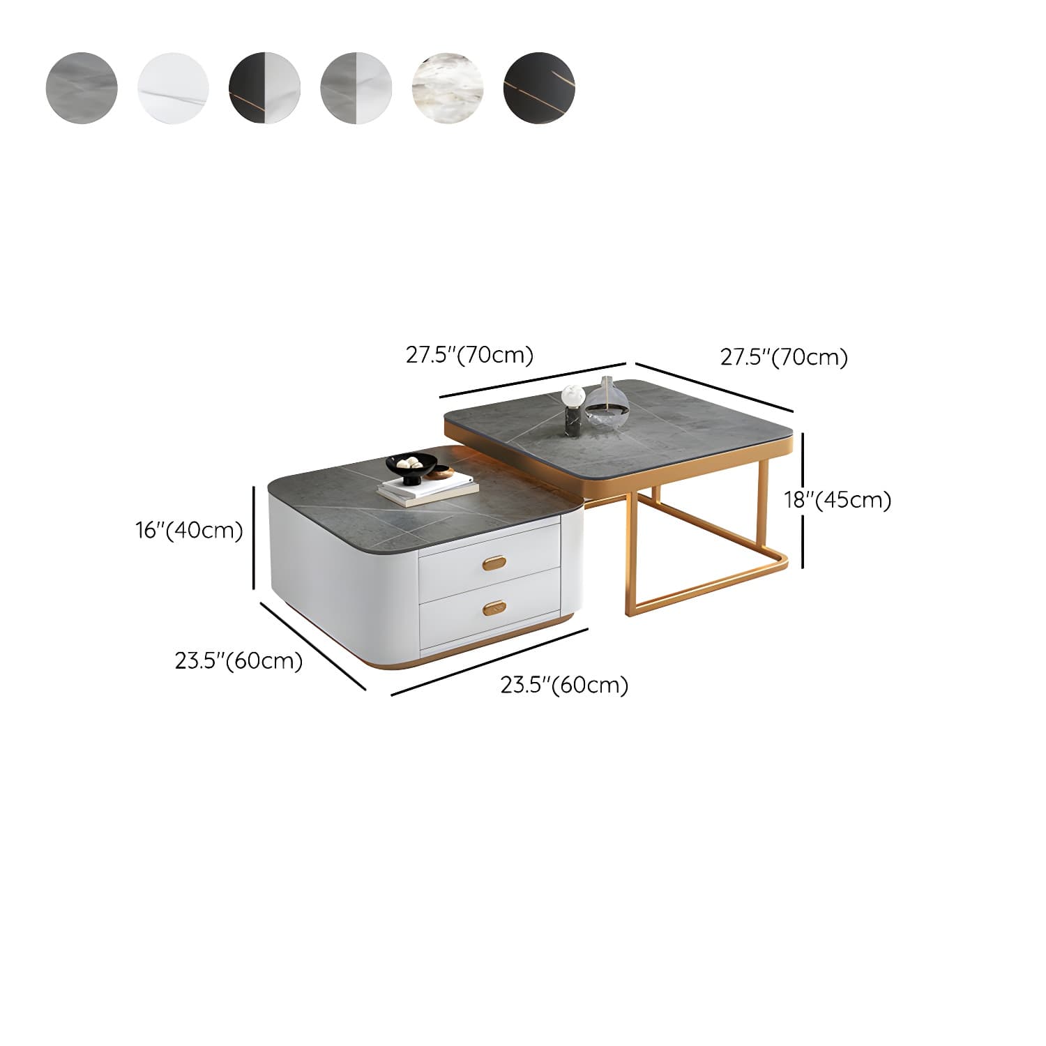Square Coffee Table Glass Top 2 Nesting Coffee Table Set with Storage thumbnail 24