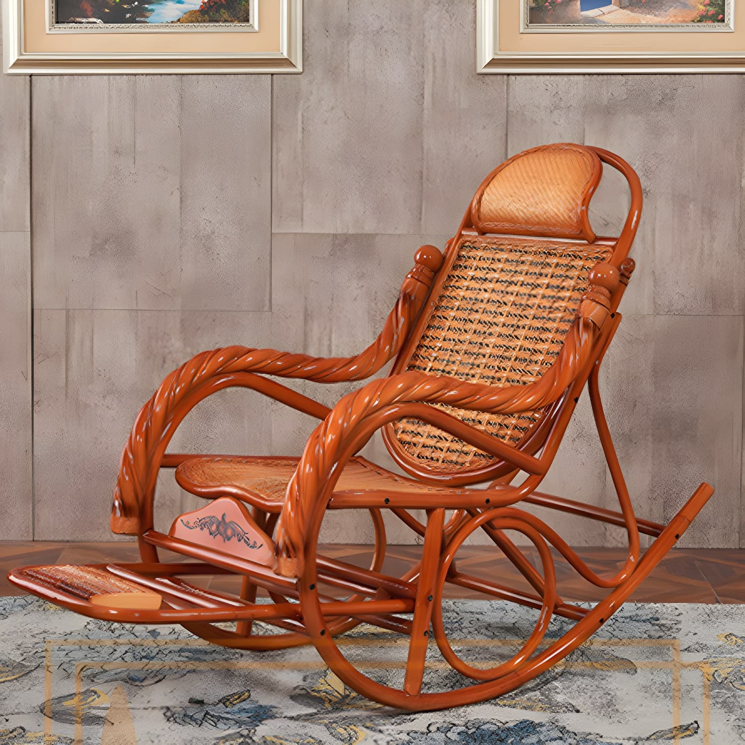 Mid Century Modern Recliner Chair Rattan/Wicker Recliner Chair for Living Room thumbnail 11