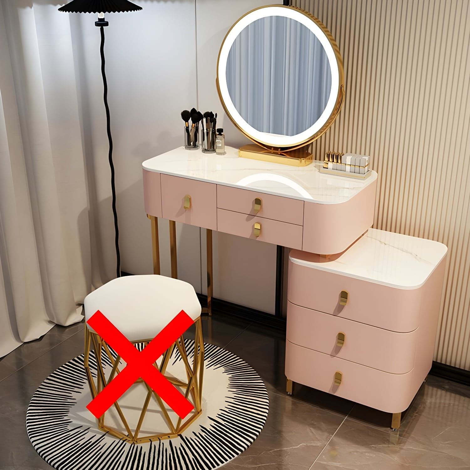 Contemporary Make-up Vanity with Stone Top and Storage Drawers thumbnail 2