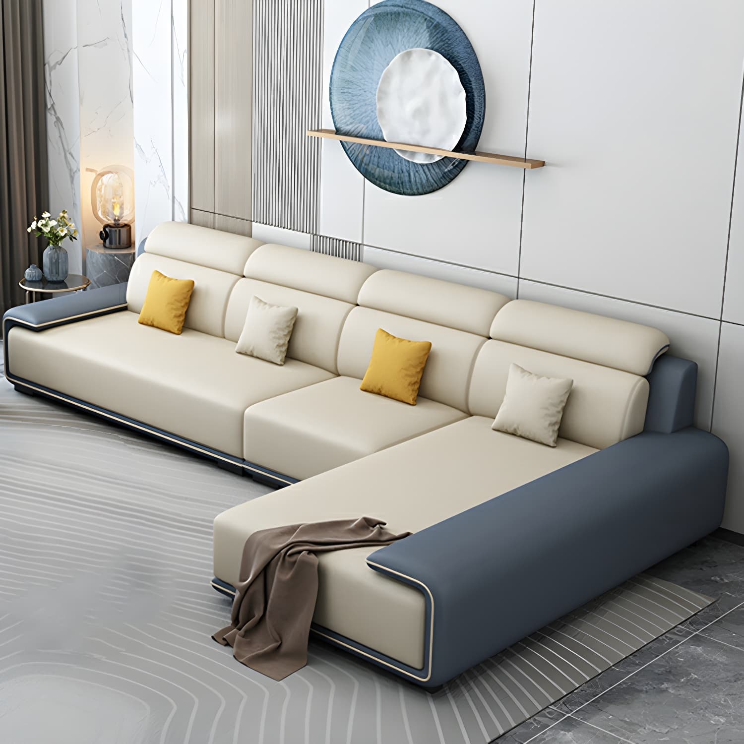 Modern L-Shape Sofa Chaise Sectional Set in Tech Cloth Features Storage and Seat for 4 thumbnail 7