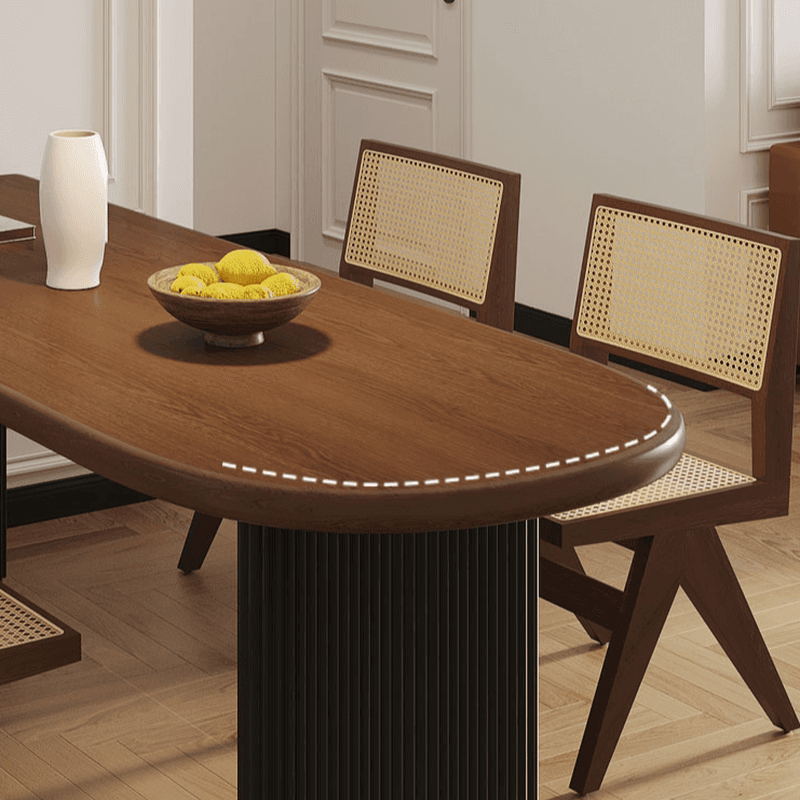 Minimalist Peninsula Dining Table Set with Wood Slab Top, Two-sided Pedestal Base, Fixed Table in Auburn thumbnail 4