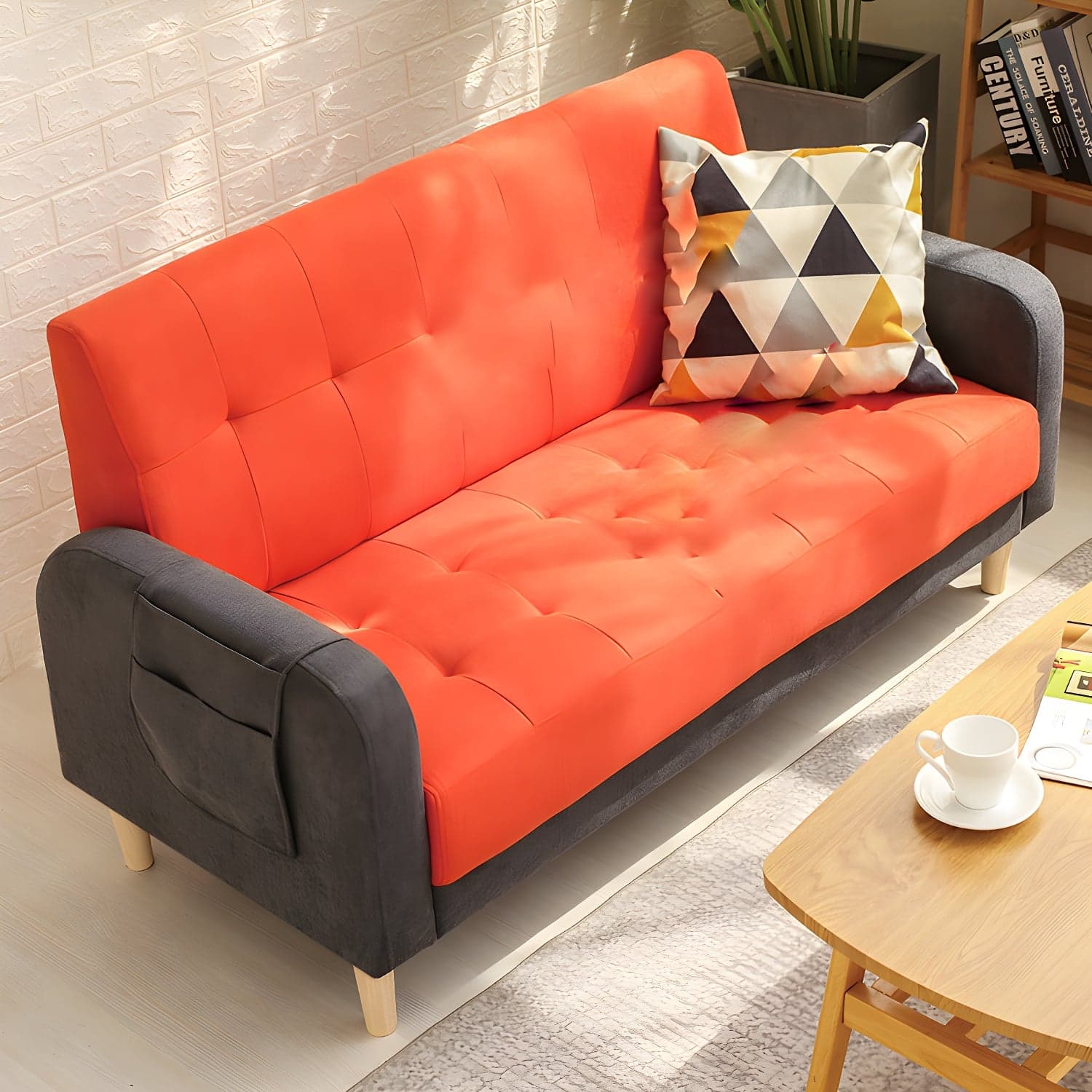 Tufted Fabric Sofa with Four Wooden Legs Square Tufted Sofa for Bonus Room thumbnail 13