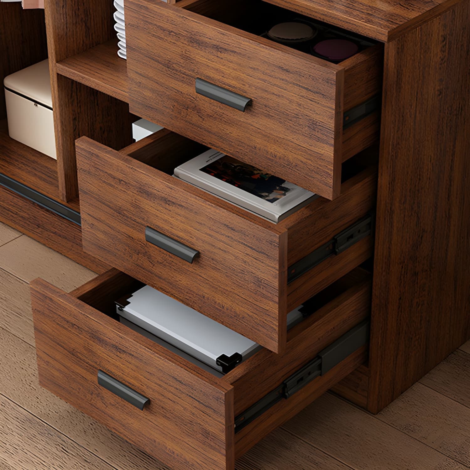 Contemporary Brown Wood Wardrobe Armoire with Clothing Rod & Shelves thumbnail 6