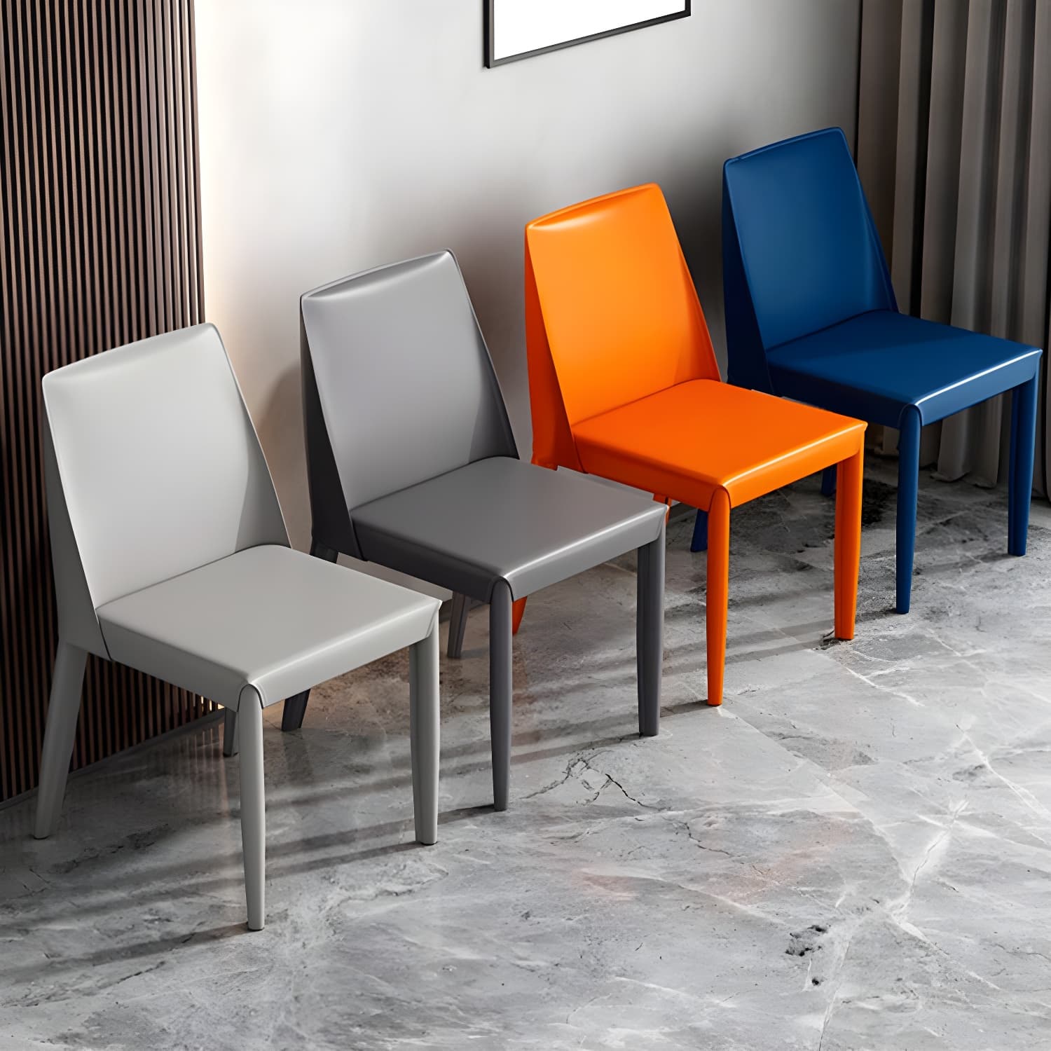 Modern Leather Dining Chair Parsons Furniture with Steel Legs in Matte Finish for Home thumbnail 23