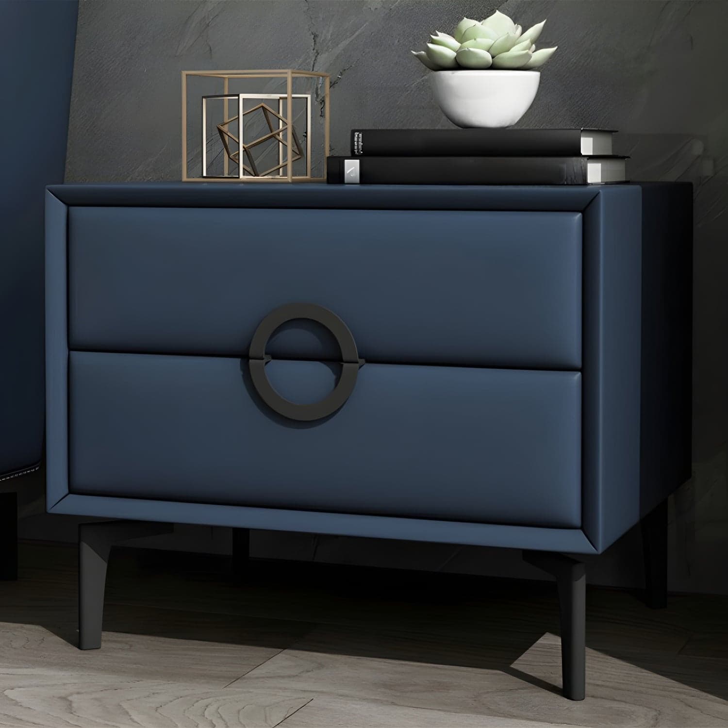 Glam Style Solid Wood Two Drawers Nightstand with Legs for Bedroom thumbnail 3