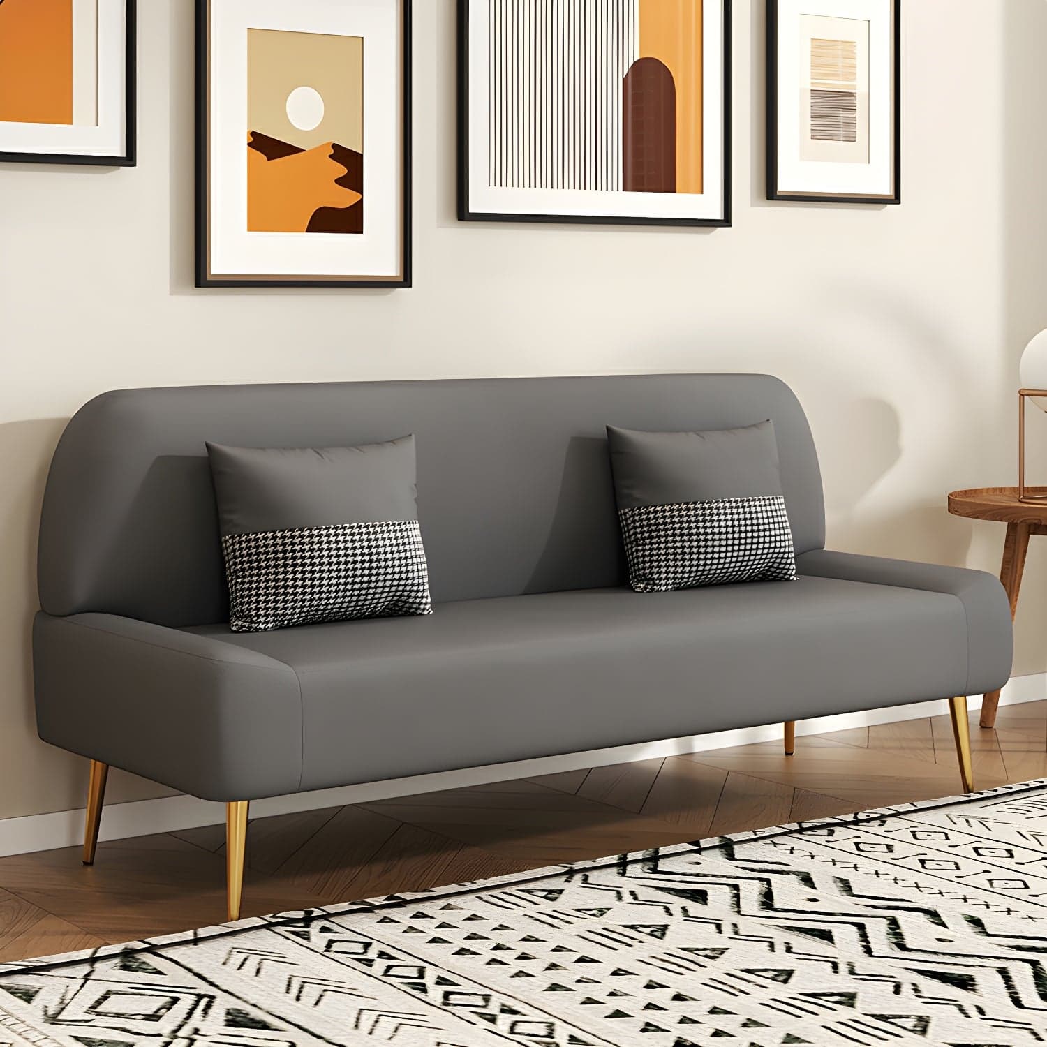 Scandinavian Faux Leather Small Size Sofa with Armless Design in Solid Color thumbnail 4