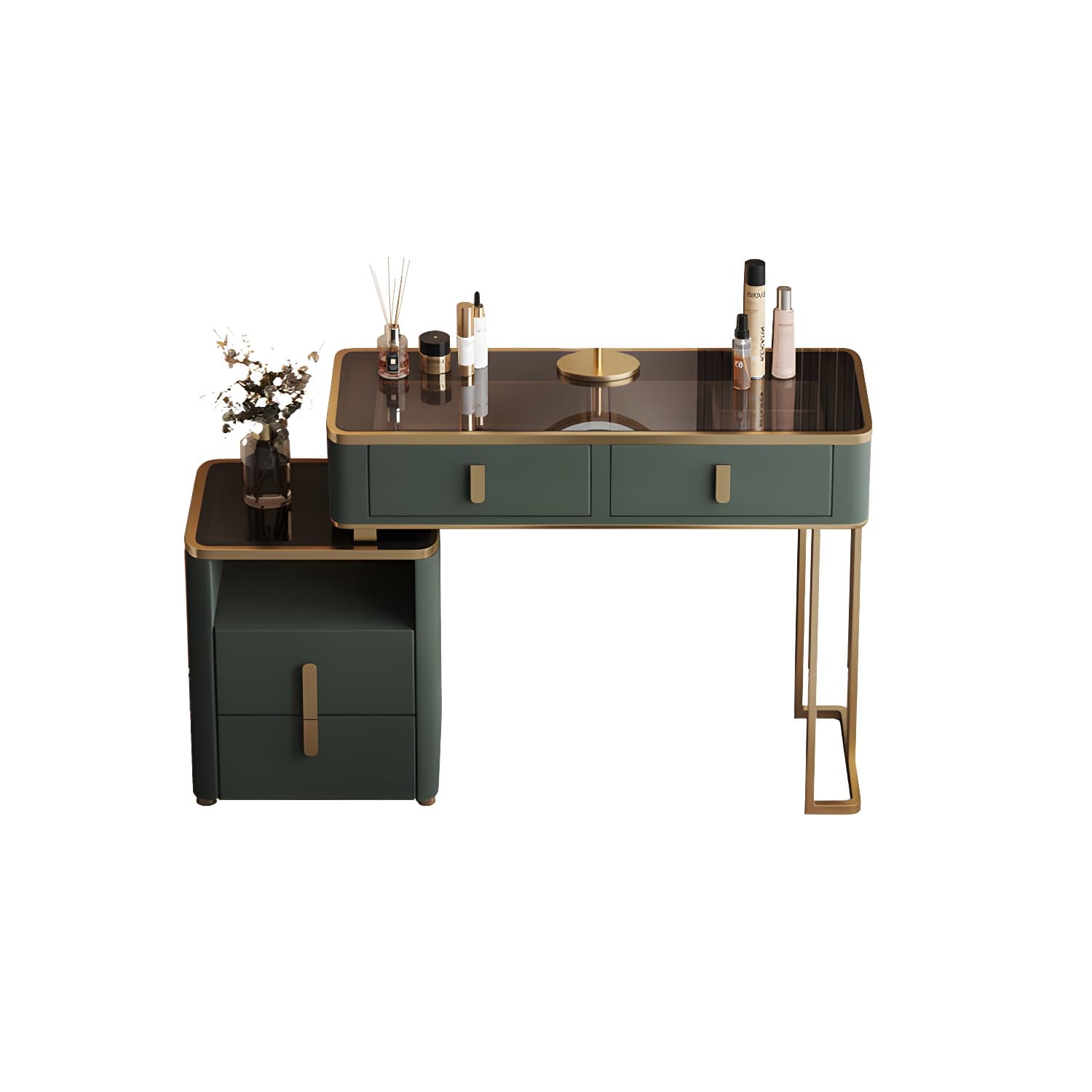 Glass Top Dressing Table Solid Wood Green Make-up Vanity with Drawers thumbnail 9