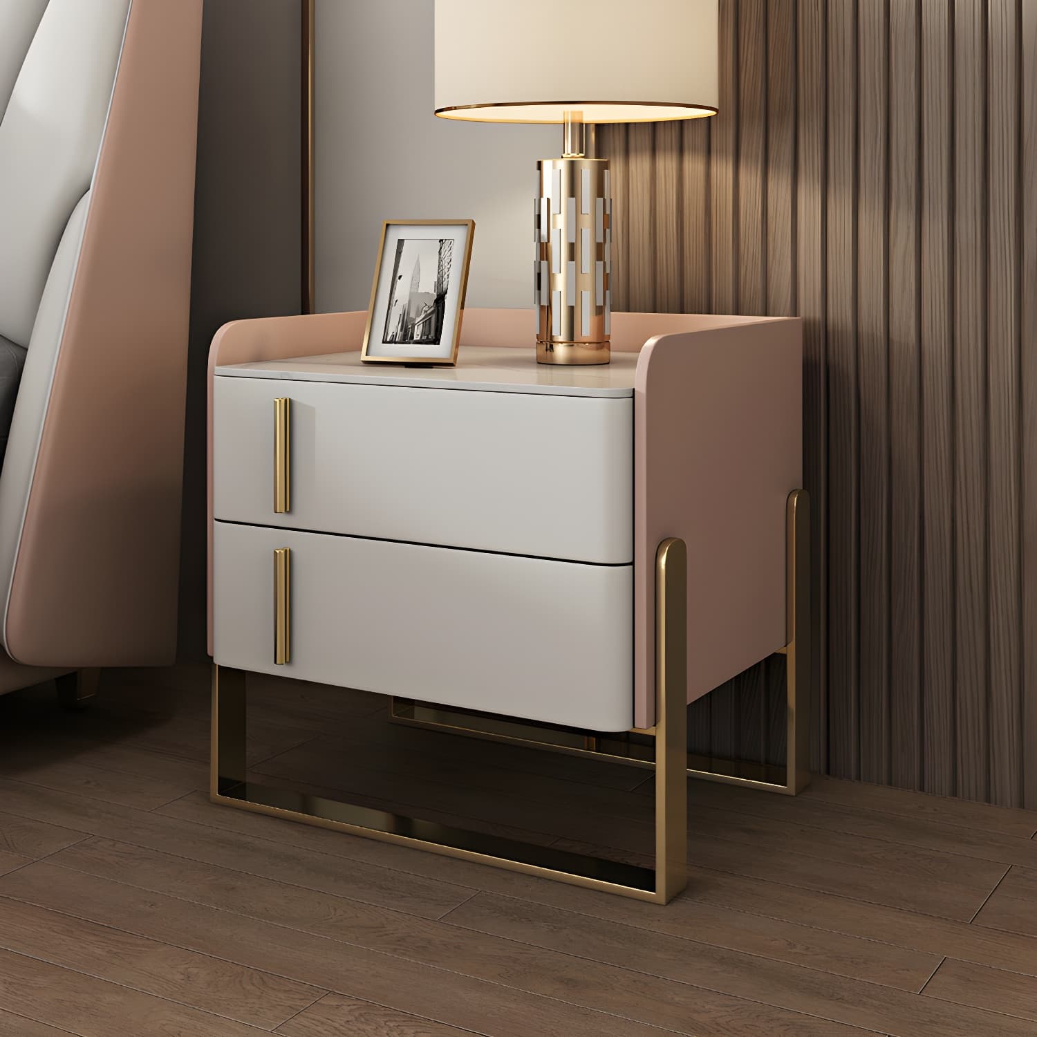 Glam Nightstand with 2 Drawer 20-inch Tall Leather Night Table thumbnail 18