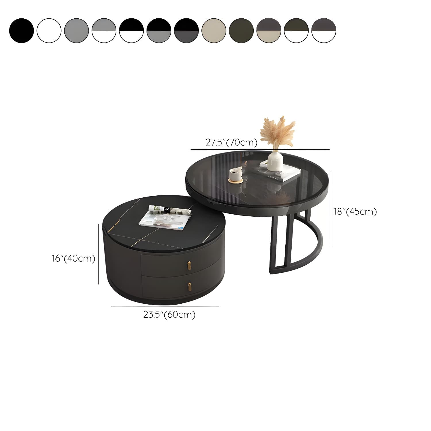 Round Nesting Coffee Table Set Frame Modern Storage Coffee Table thumbnail 22